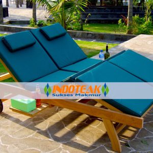 Teak Double Lounger With Green Color Cushions
